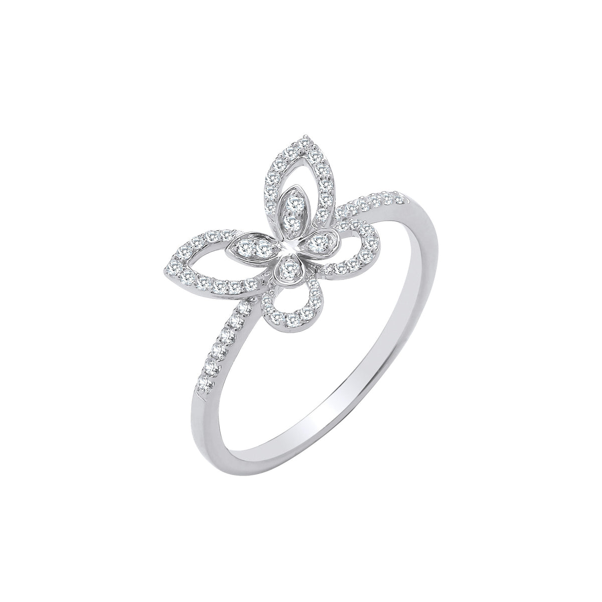 9ct White Gold Open Natural Diamond Butterfly Ring