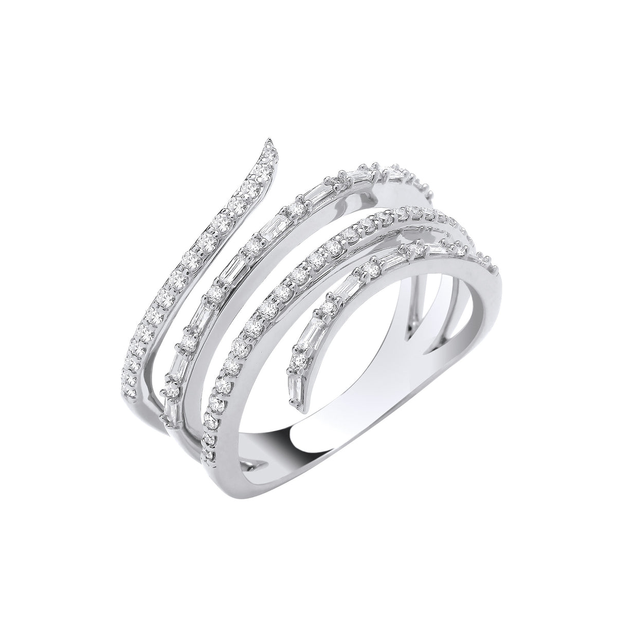 9ct White Gold Natural Diamond Snake Ring