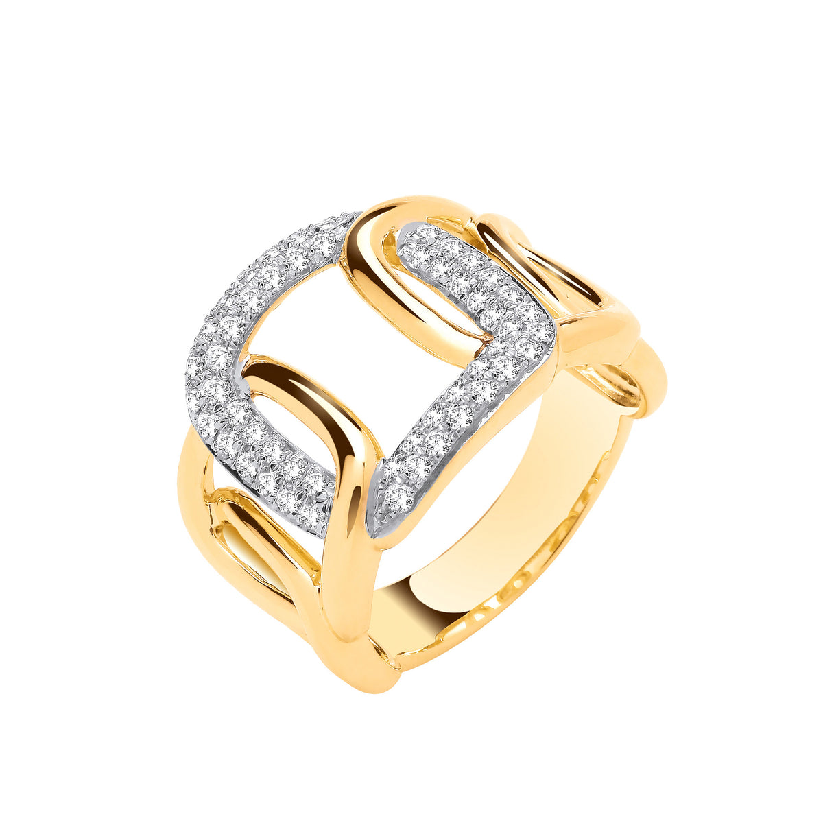9ct Yellow Gold Pave Natural Diamond Open Link Ring