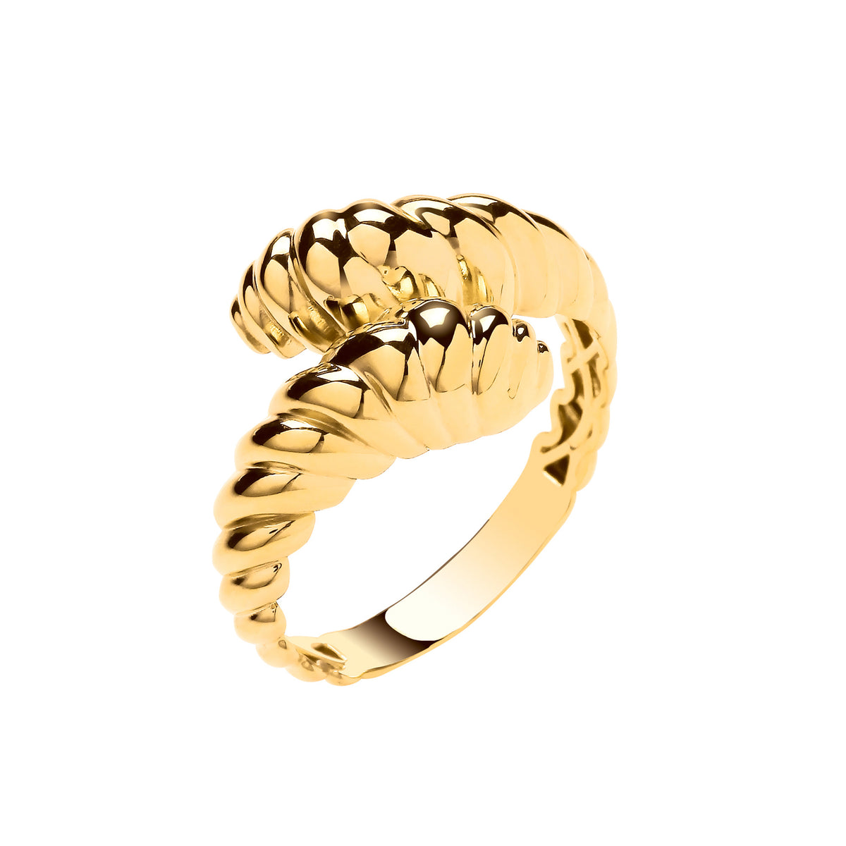 9ct Yellow Gold Ribbed Cross-Over Ring