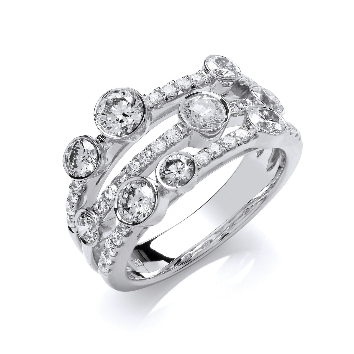 Platinum Three Row Natural Diamond Bubble Ring