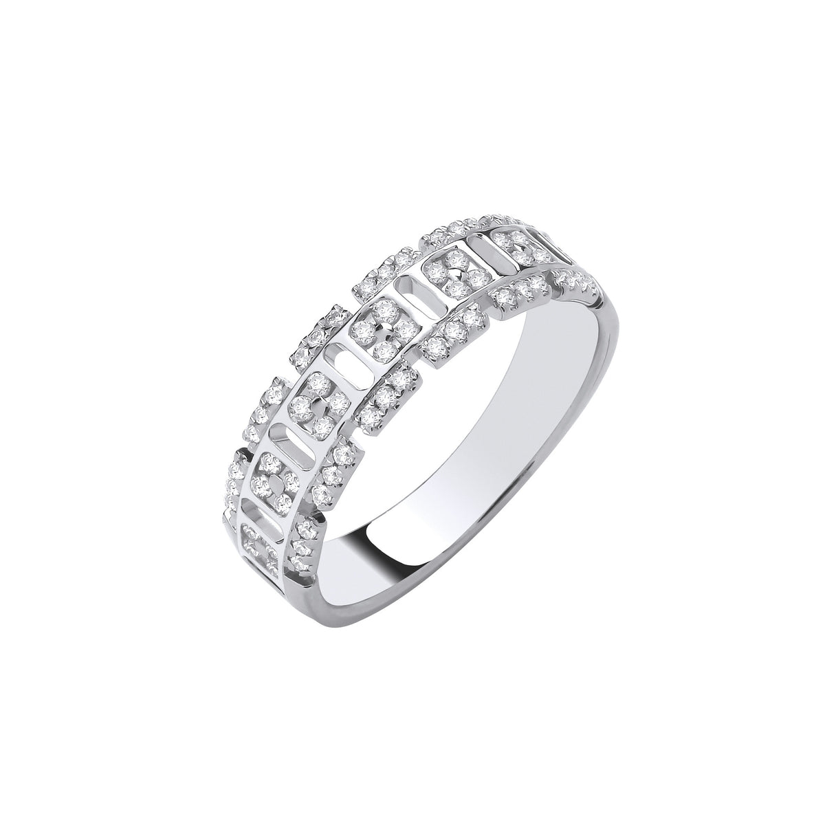 9ct White Gold Natural Diamond Railway Ring