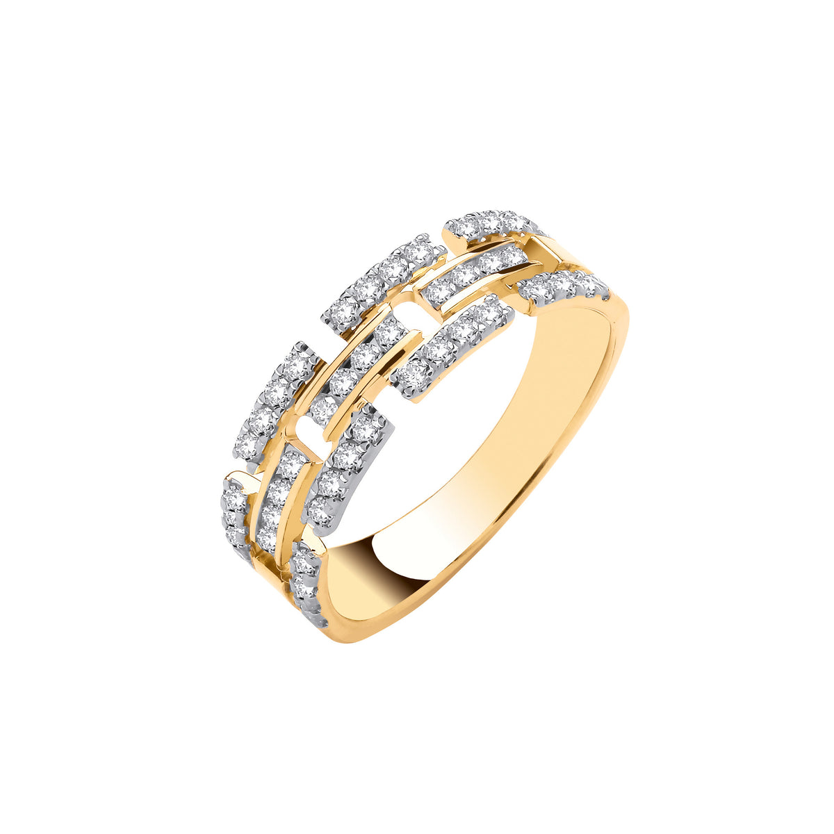9ct Yellow Gold Three Row Natural Diamond Railway Ring