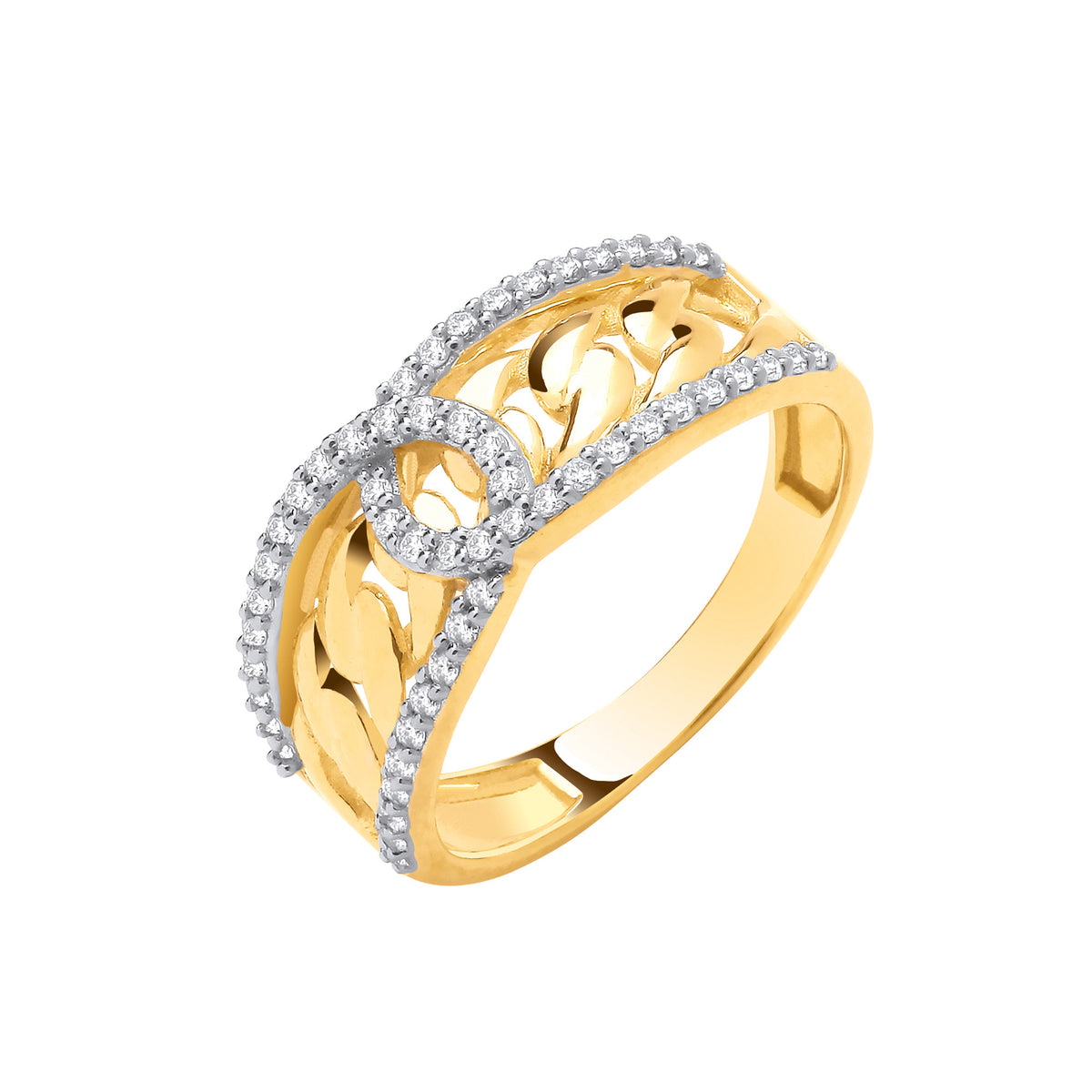 9ct Yellow Gold Pave Natural Diamond Swirl Ring