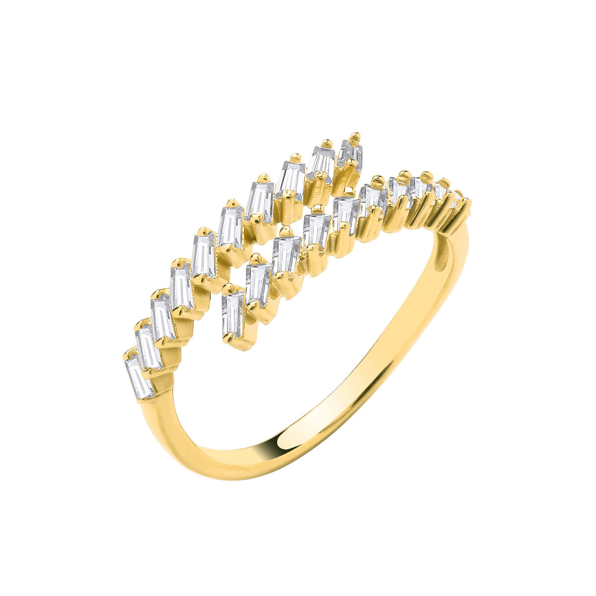 9ct Yellow Gold Cubic Zirconia CZ Baguette Cross-Over Ring