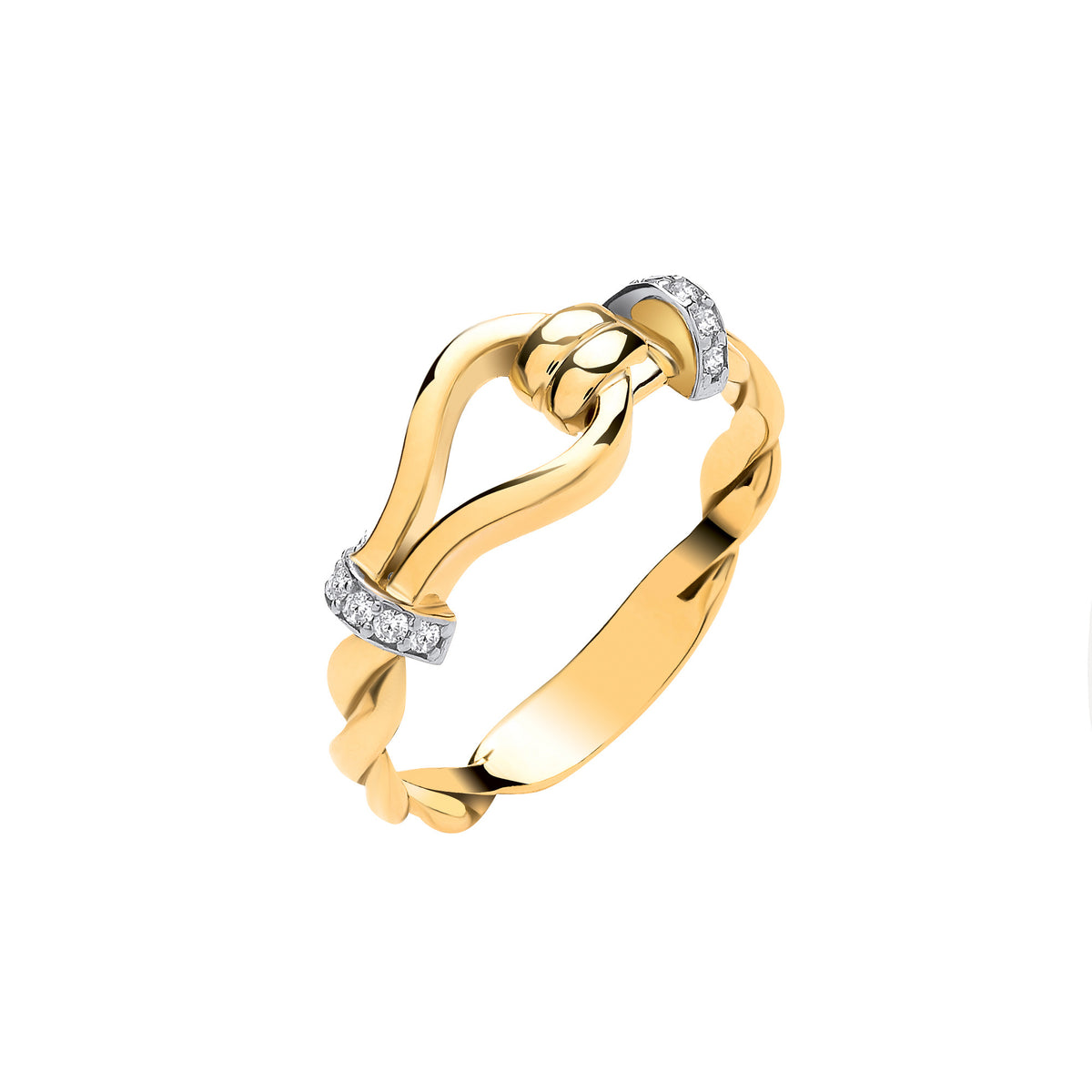 9ct Yellow Gold Hook & Twist Ring with Cubic Zirconia CZ Accents