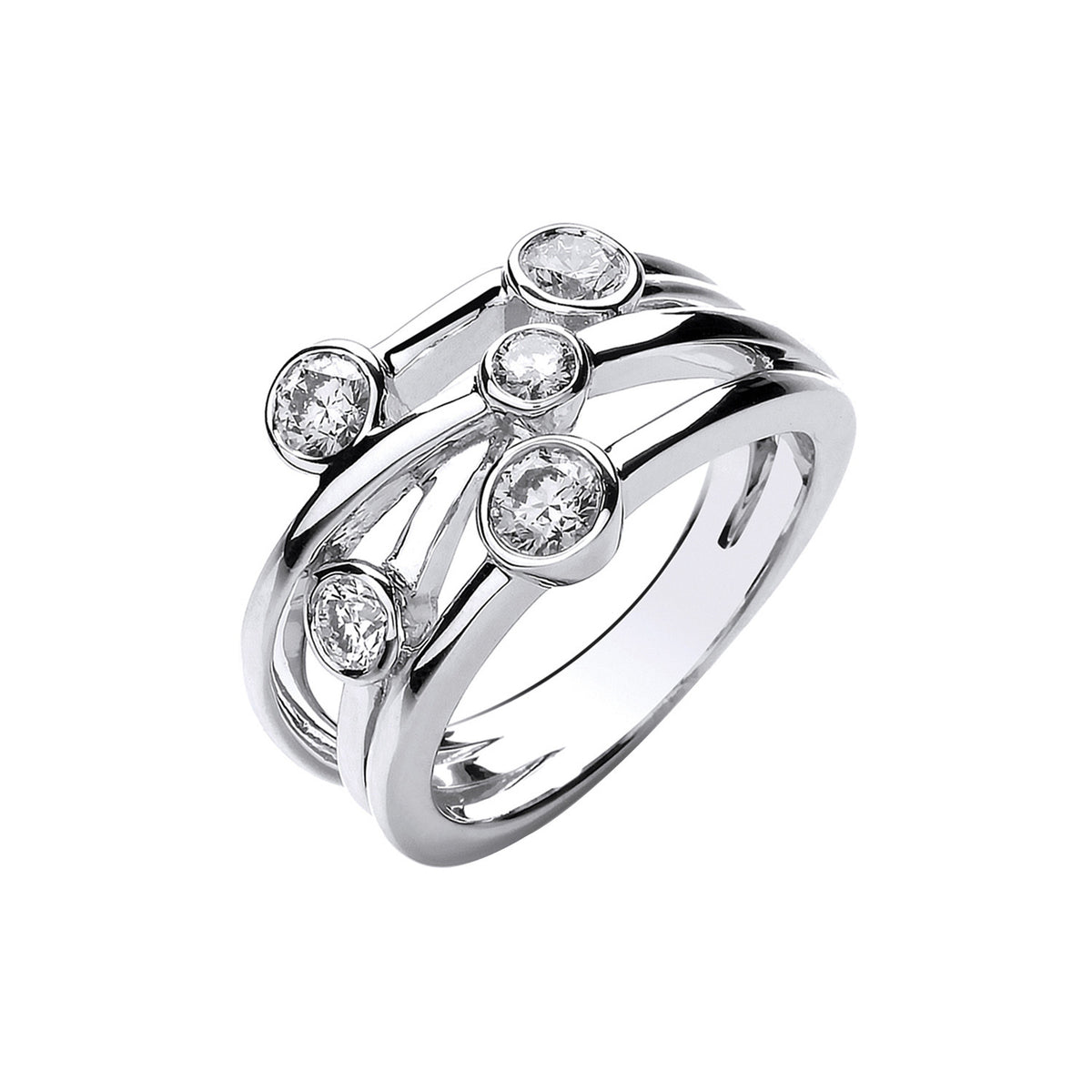 18ct White Gold Three Row Natural Diamond Bubble Ring — 0.75ct