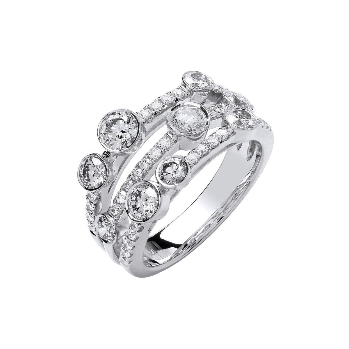 18ct White Gold Natural Diamond-Set Band Bubble Ring