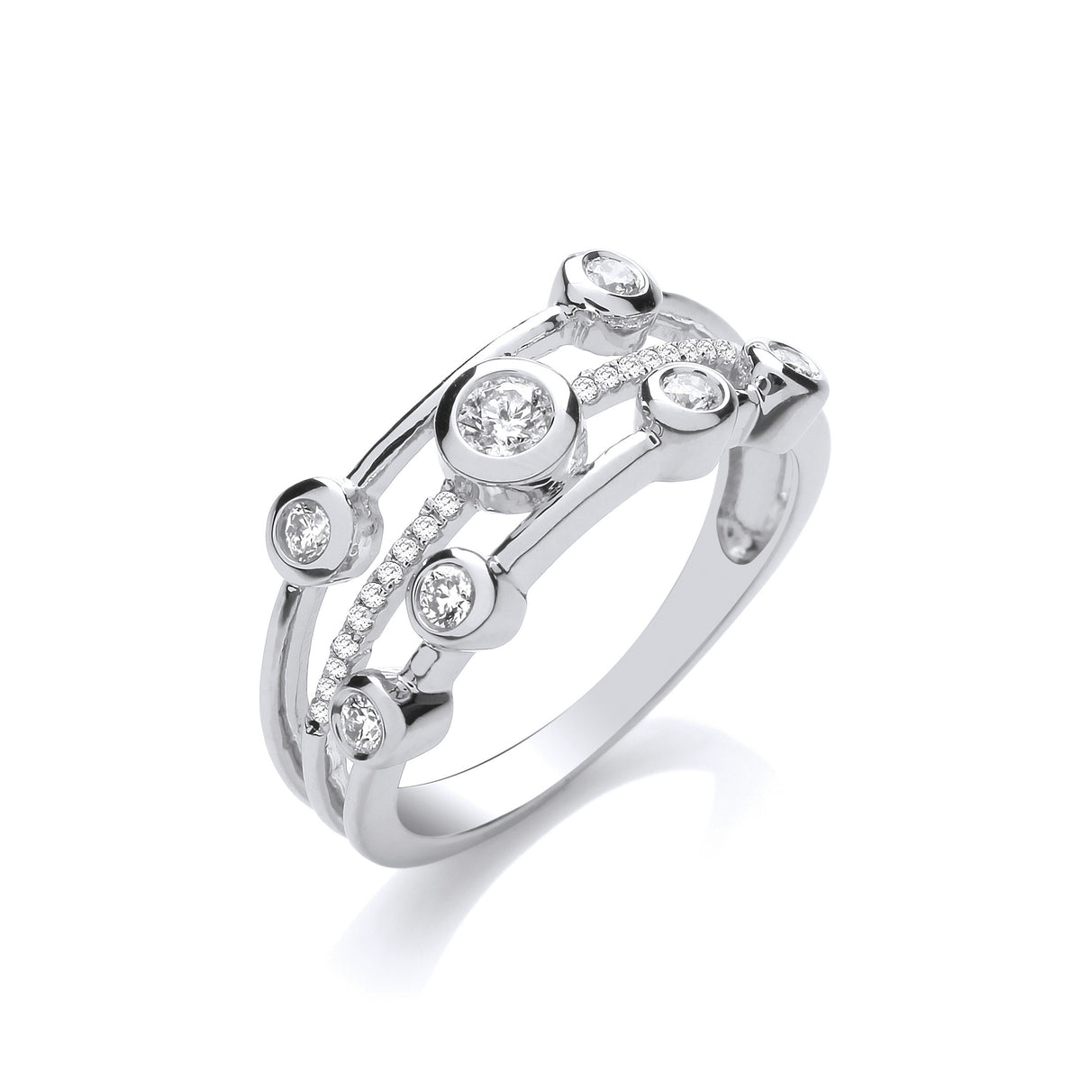 9ct White Gold Natural Diamond-Set Band Bubble Ring
