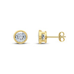 9ct Yellow Gold Round Natural Aquamarine Rubover Stud Earrings — 6mm