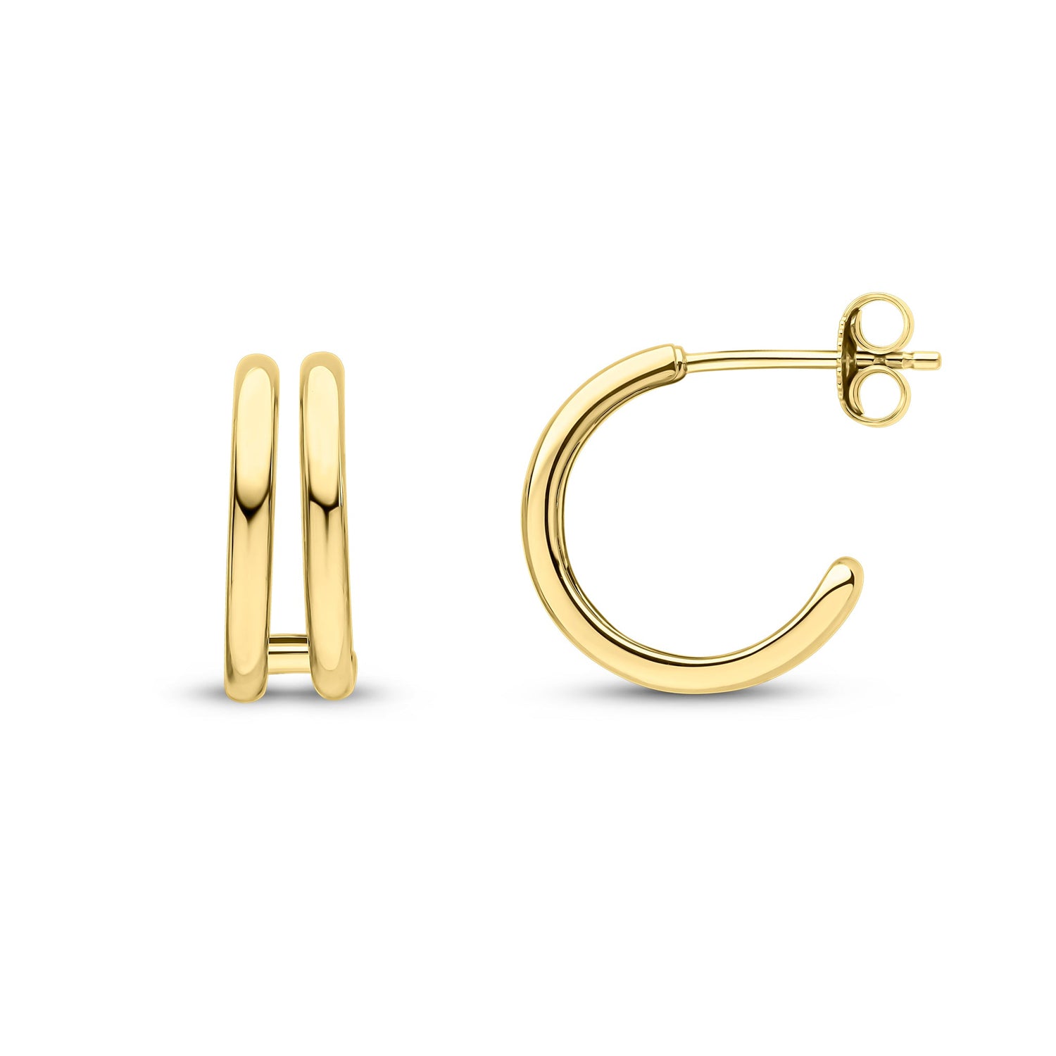 9ct Yellow Gold Polished Double Row Half Hoop Earrings — 16mm