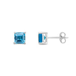 9ct White Gold Square Natural Swiss Blue Topaz Claw Stud Earrings — 5mm