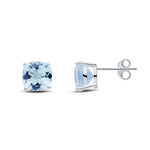 9ct White Gold Cushion Natural Aquamarine Claw Stud Earrings — 8mm