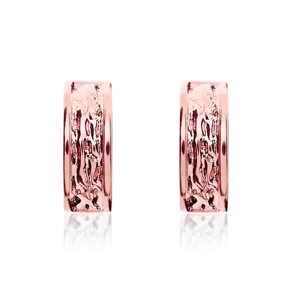 9ct Rose Gold Textured Squared Round Huggie Hoop Earrings