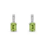 9ct White Gold Octagonal Natural Peridot & Diamond Drop Earrings — 6x4mm