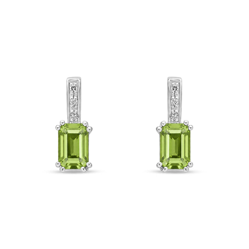 9ct White Gold Octagonal Natural Peridot & Diamond Drop Earrings — 6x4mm