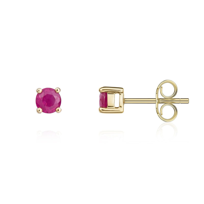 9ct Yellow Gold Round Natural Ruby Claw Stud Earrings — 4mm