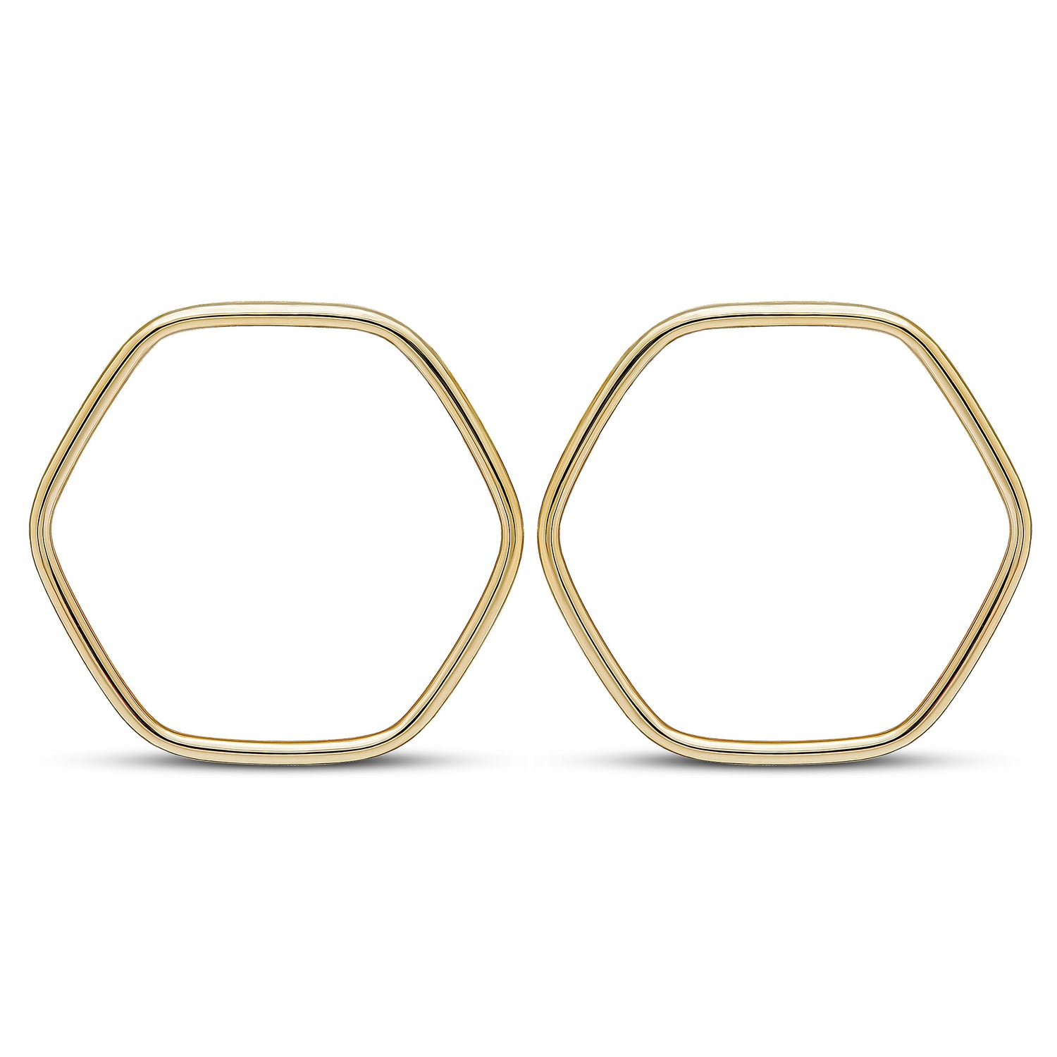 9ct Yellow Gold Open Hexagon Stud Earrings -- 19mm