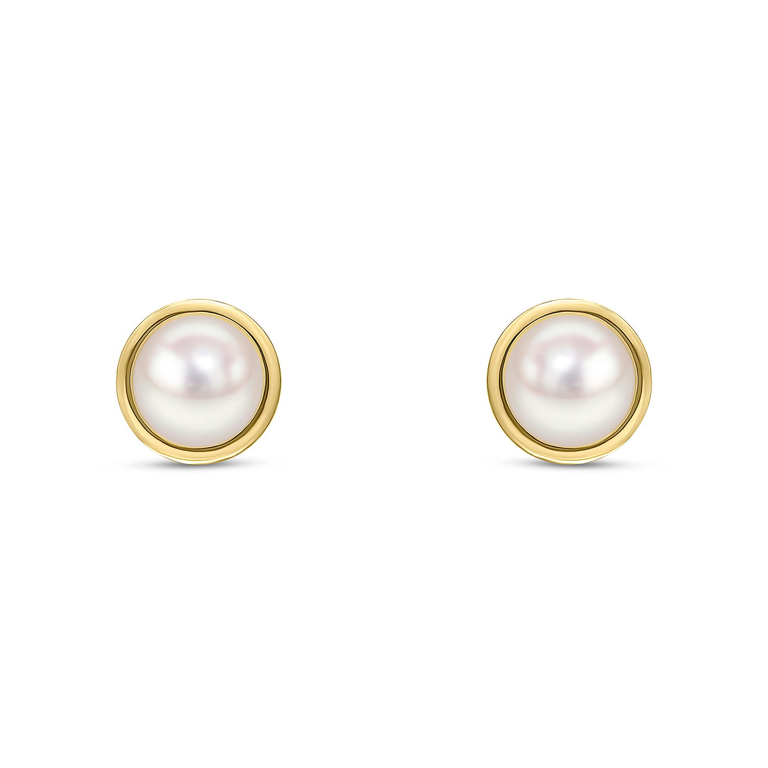 9ct Yellow Gold Natural 5.5mm Freshwater Pearl Rubover Stud Earrings