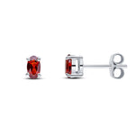 9ct White Gold Oval Natural Garnet Claw Stud Earrings — 5x3mm