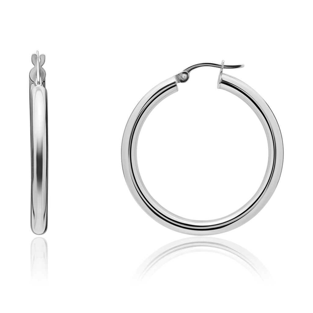 9ct White Gold Polished Hoop Earrings — 37mm