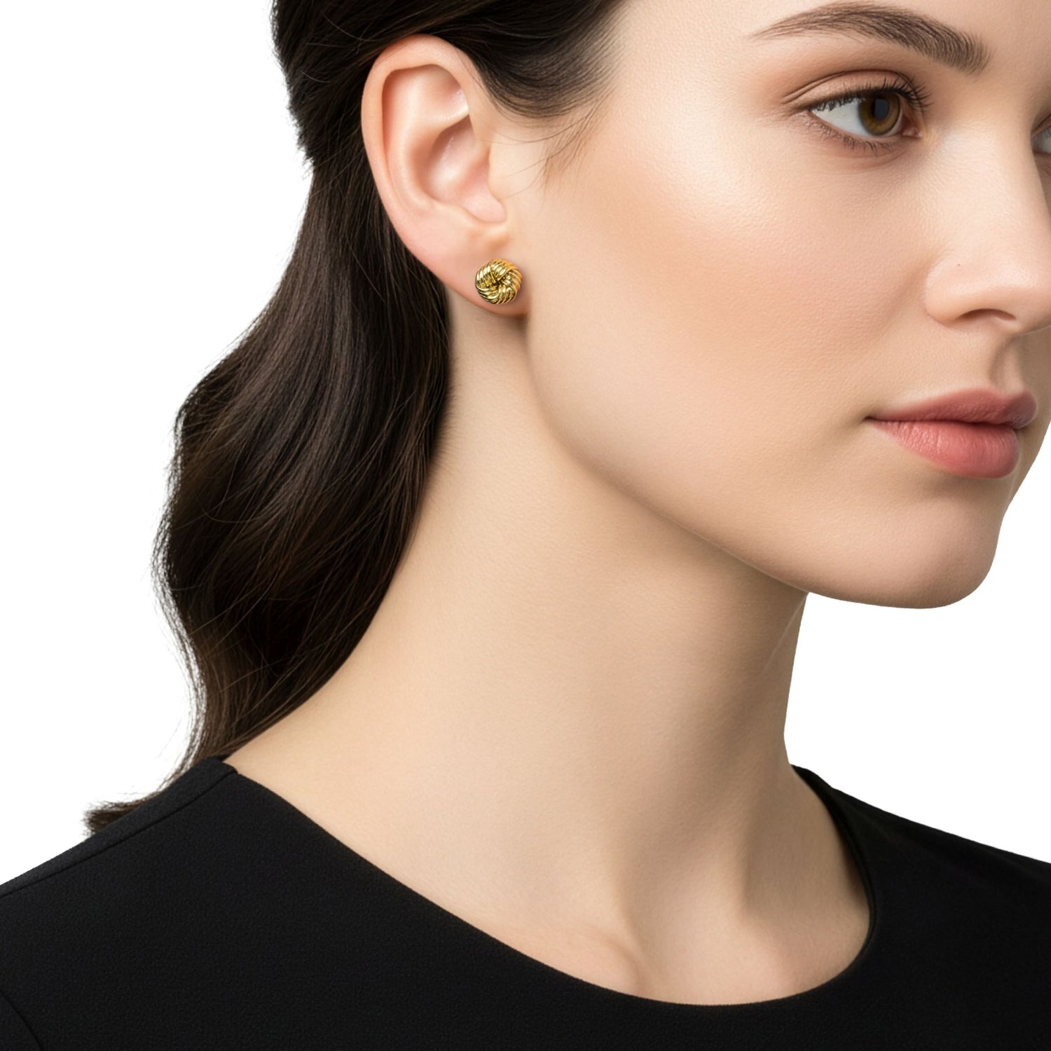 9ct Yellow Gold Polished 5-Strand Ribbed Knot Stud Earrings — 10.5mm