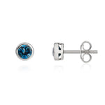 9ct White Gold Round Natural London Blue Topaz Rubover Stud Earrings — 4mm