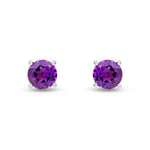 9ct White Gold Round Natural Amethyst Claw Set Stud Earrings — 6mm