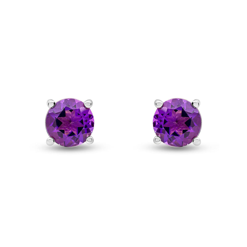 9ct White Gold Round Natural Amethyst Claw Set Stud Earrings — 6mm