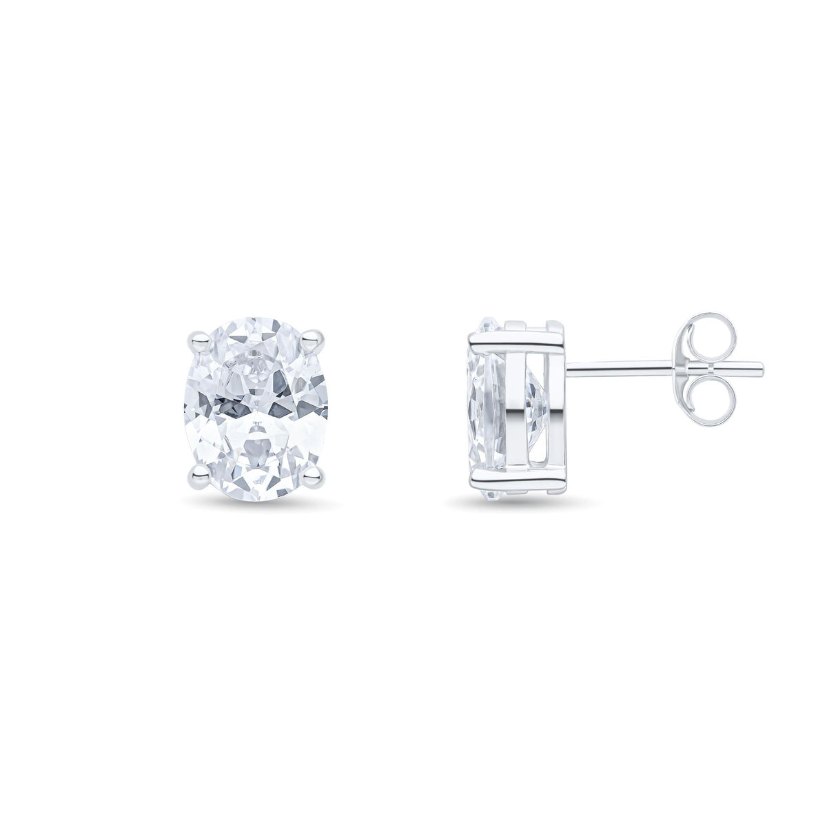 9ct White Gold Oval Cubic Zirconia CZ Claw Stud Earrings — 9x7mm