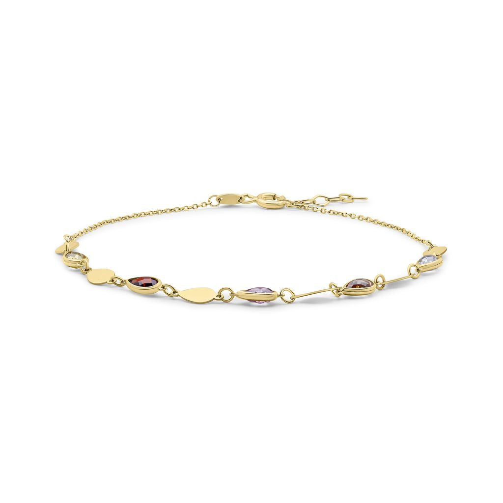 9ct Yellow Gold Multi-Coloured Cubic Zirconia CZ Pear Station Bracelet