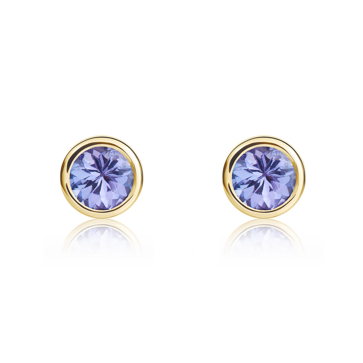 9ct Yellow Gold Round Natural Tanzanite Stud Earrings — 4mm