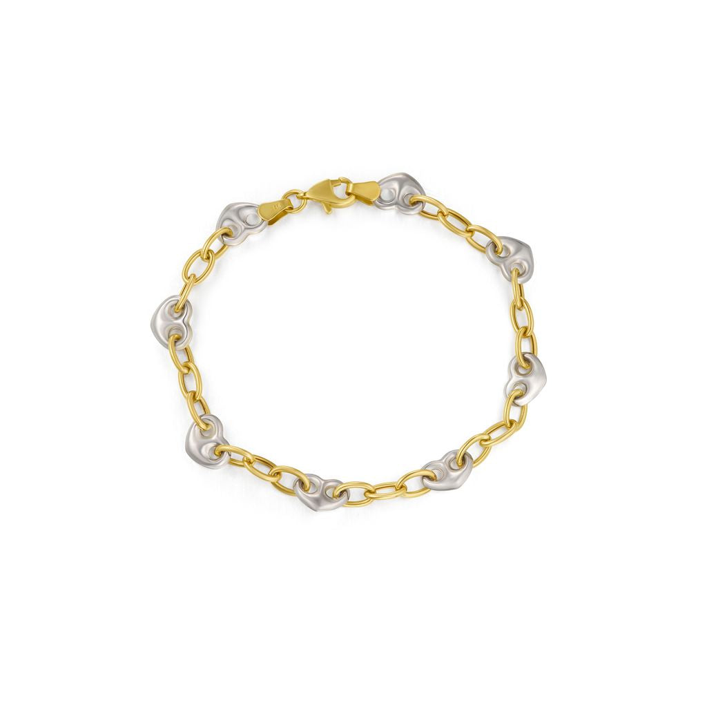 9ct Yellow & White Gold Two Tone Heart Link Bracelet