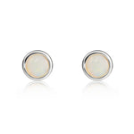 9ct White Gold Round Natural Opal Rubover Stud Earrings — 4mm