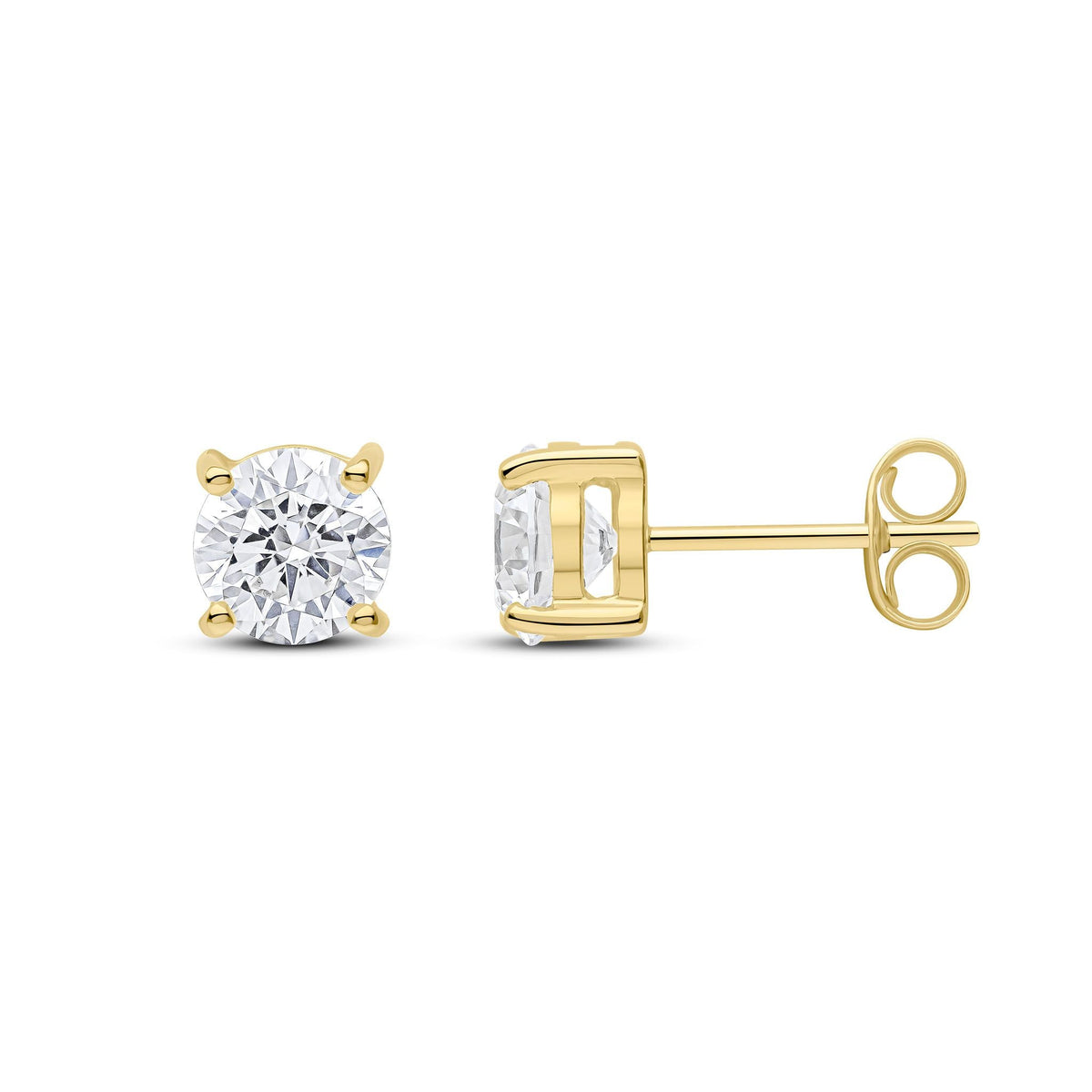 9ct Yellow Gold Round Cubic Zirconia CZ Claw Stud Earrings — 6mm