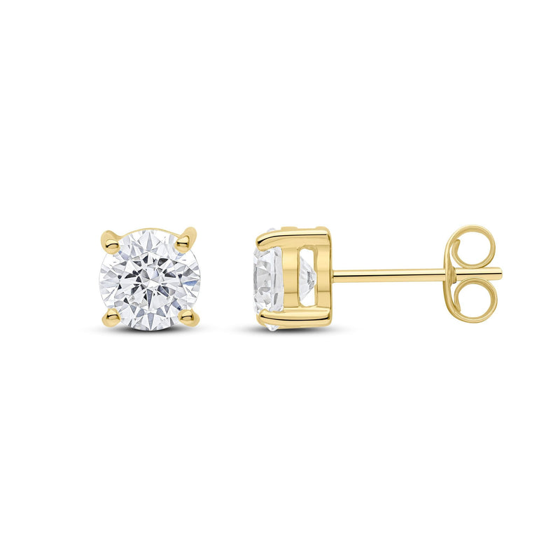 9ct Yellow Gold Round Cubic Zirconia CZ Claw Stud Earrings — 6mm