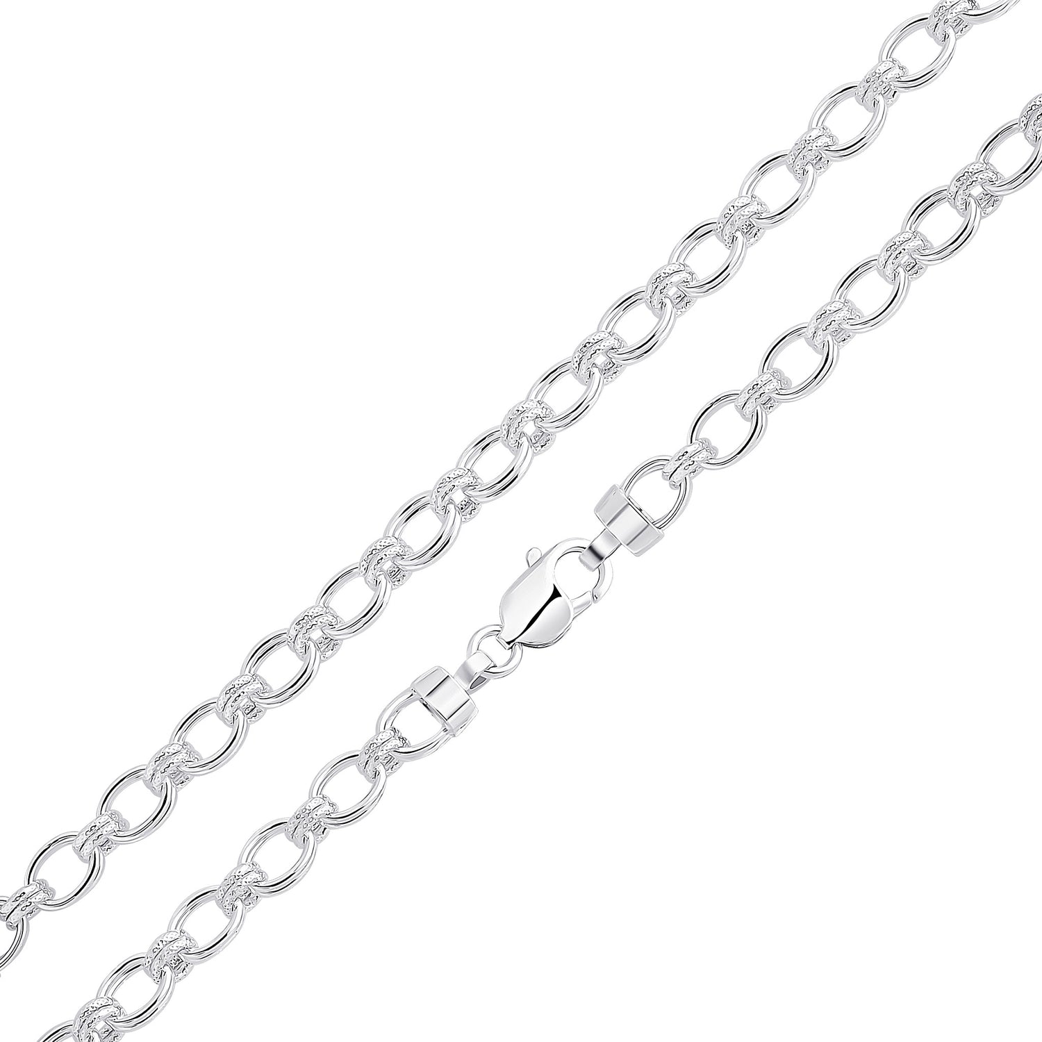 Sterling Silver Handmade Solid 7.5mm Oval Double Loop Bracelet