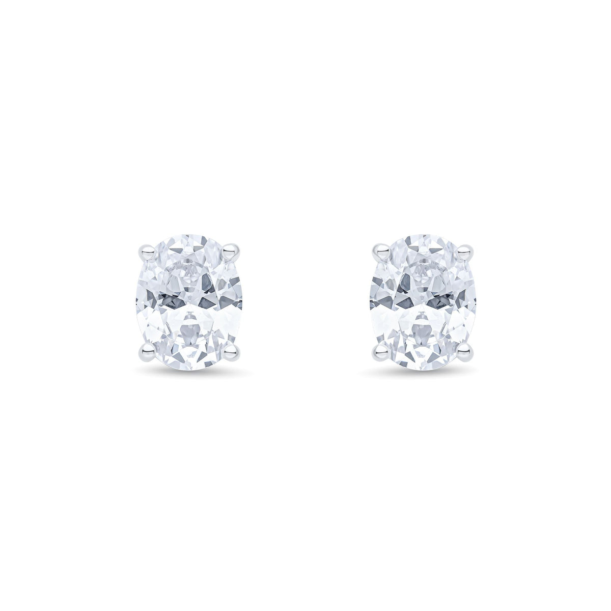 9ct White Gold Oval Cubic Zirconia CZ Claw Stud Earrings — 9x7mm