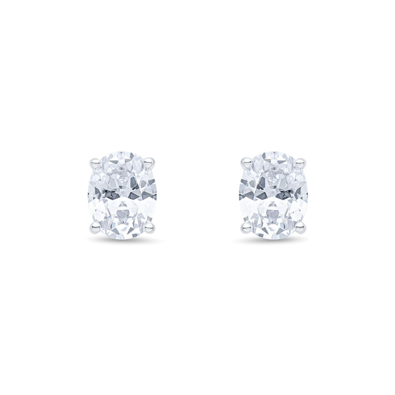 9ct White Gold Oval Cubic Zirconia CZ Claw Stud Earrings — 9x7mm