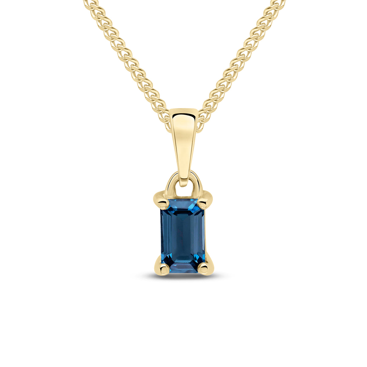 9ct Yellow Gold Octagonal Natural London Blue Topaz Claw Pendant — 5x3mm
