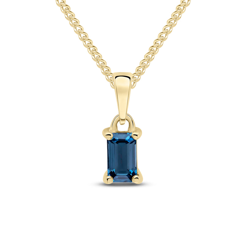 9ct Yellow Gold Octagonal Natural London Blue Topaz Claw Pendant — 5x3mm