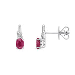 9ct White Gold Oval Natural Ruby & Diamond Drop Earrings — 4x3mm