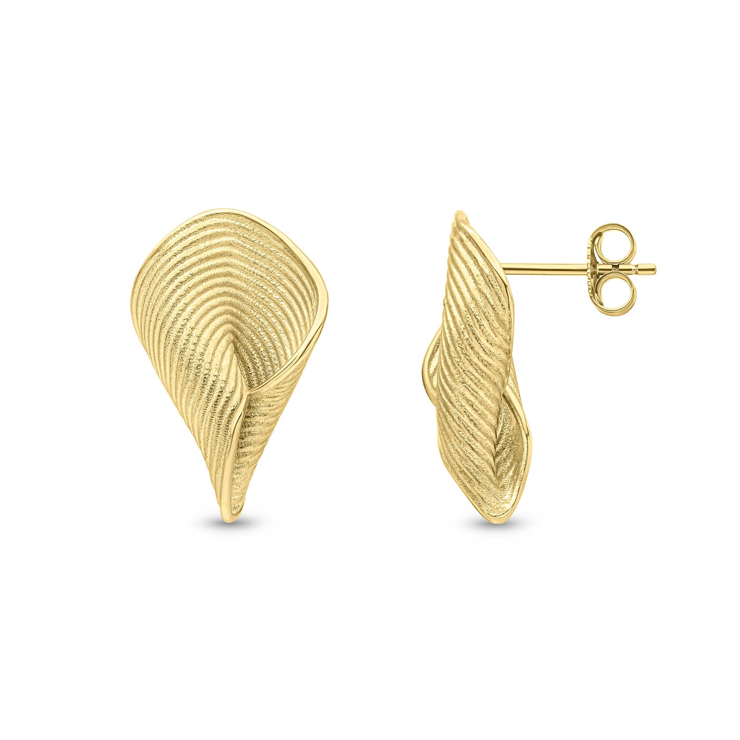 9CT Yellow Gold Textured Folded Leaf Stud Earrings