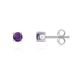 9ct White Gold Round Natural Amethyst Claw Stud Earrings — 4mm