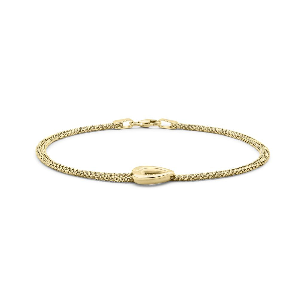 9ct Yellow Gold Double Popcorn Chain Heart Bracelet