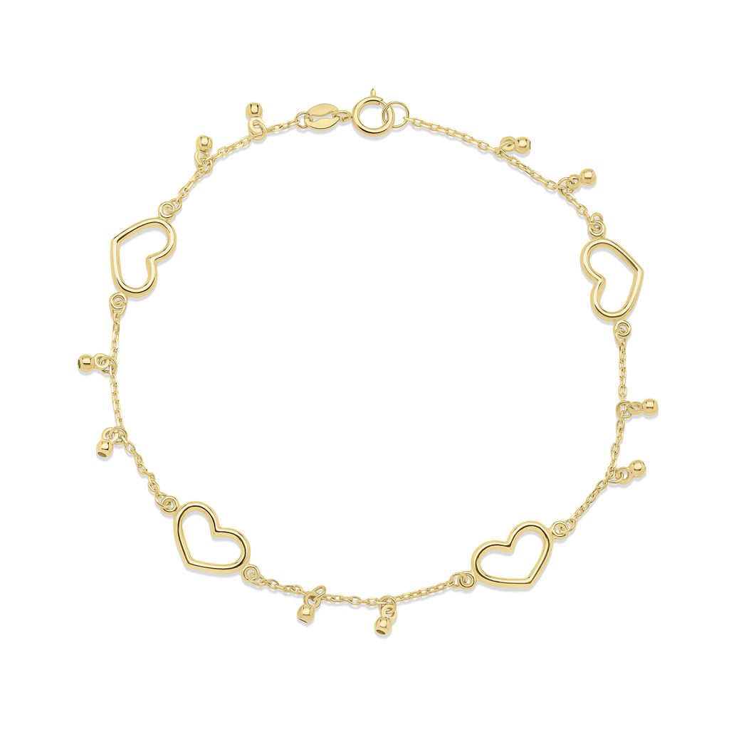 9ct Yellow Gold Heart Station Bracelet with Dangle Beads