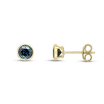9ct Yellow Gold Round Natural Sapphire Rubover Stud Earrings — 5mm