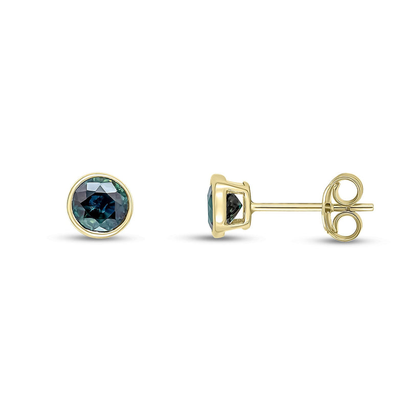 9ct Yellow Gold Round Natural Sapphire Rubover Stud Earrings — 5mm