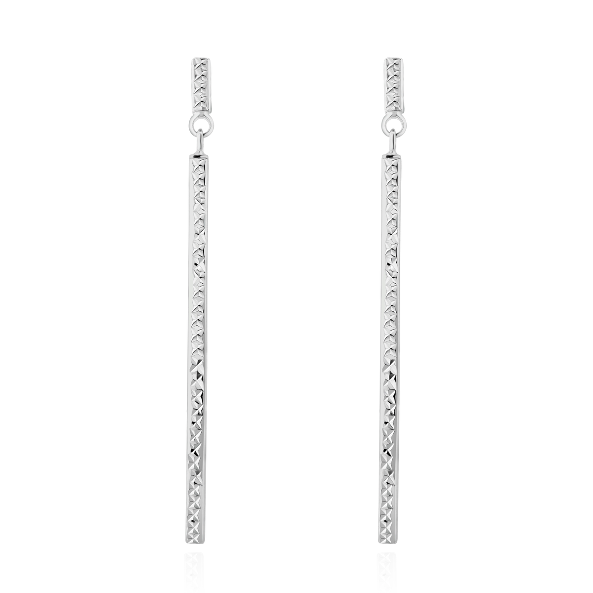9ct White Gold Long Pattern Bar Drop Earrings
