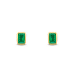 9ct Yellow Gold Octagonal Emerald Cut Natural Emerald Rubover Stud Earrings — 5x3mm